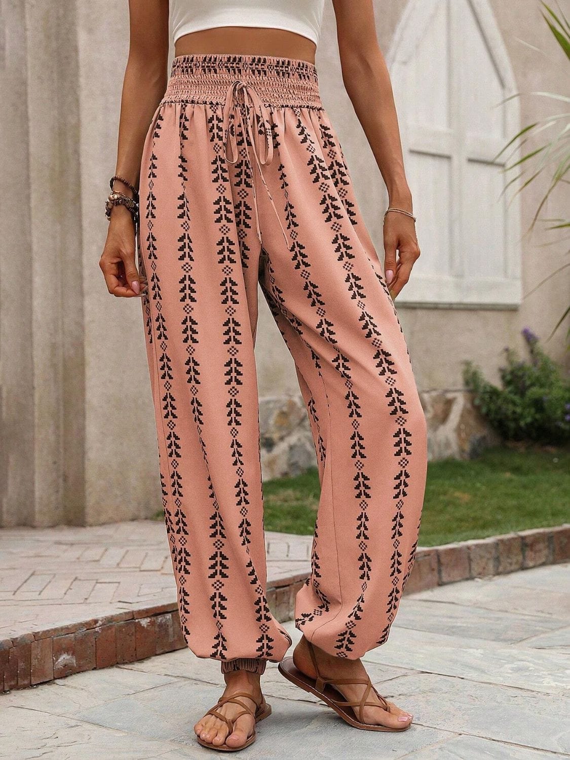 Trendsi Fall Tied Printed High Waist Pants Tied Printed High Waist Pants