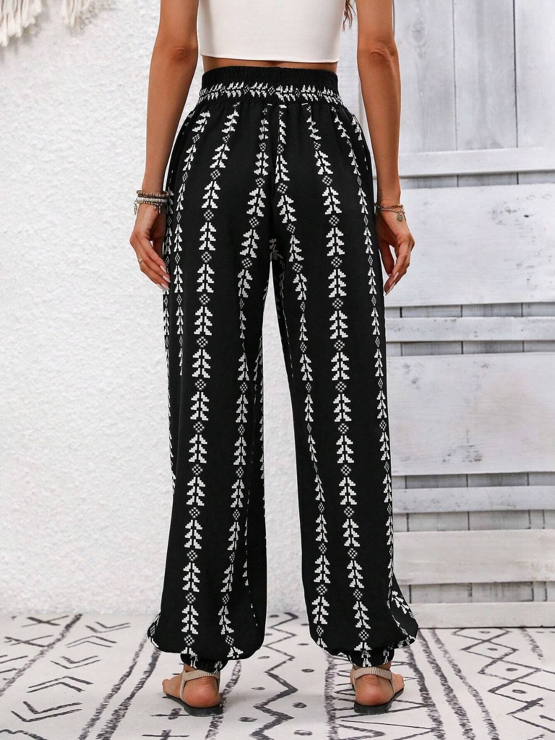Trendsi Fall Tied Printed High Waist Pants Tied Printed High Waist Pants