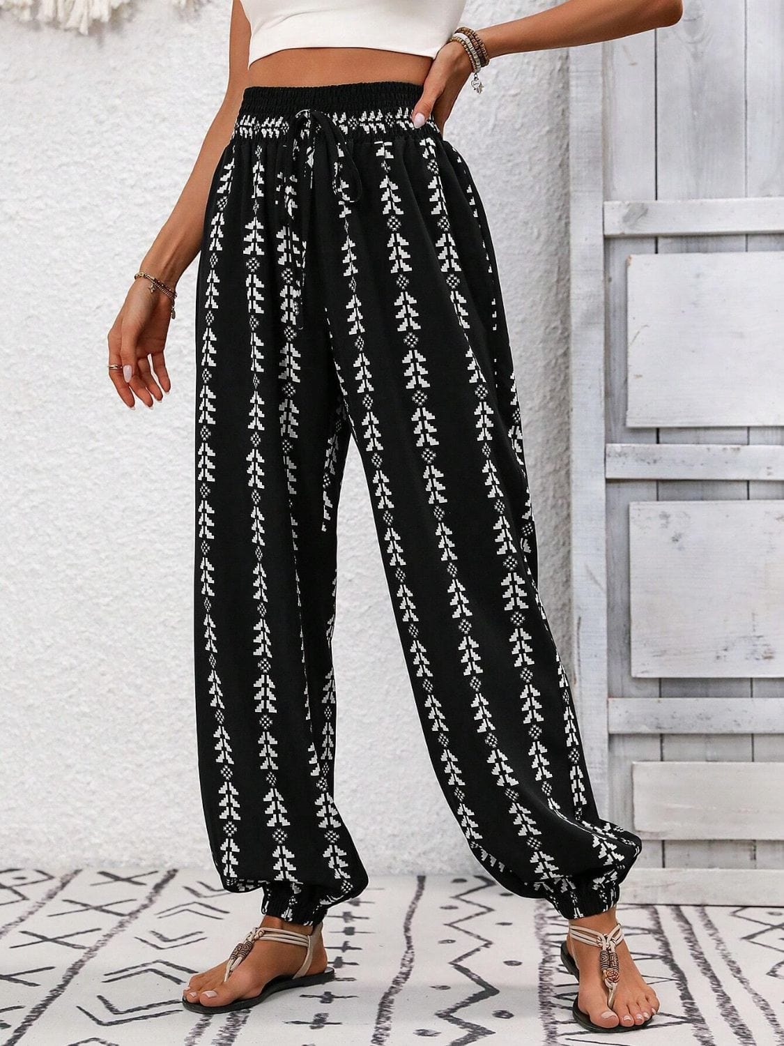 Trendsi Fall Tied Printed High Waist Pants Tied Printed High Waist Pants