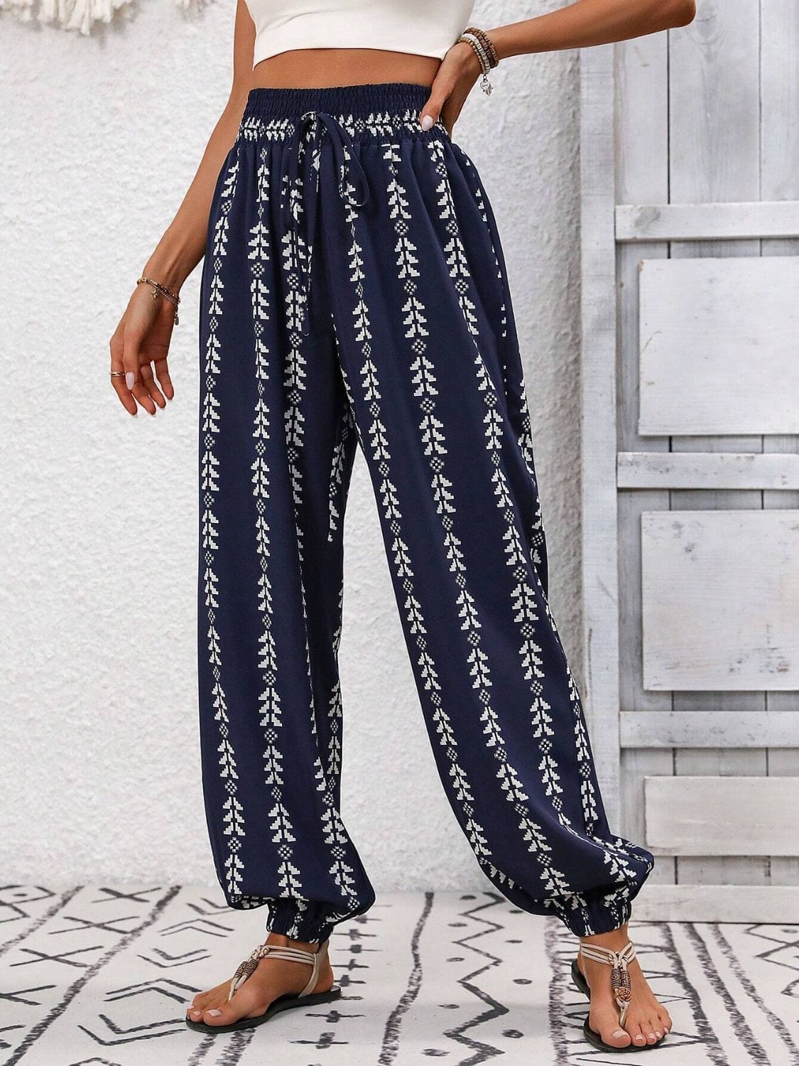 Trendsi Fall Tied Printed High Waist Pants Tied Printed High Waist Pants