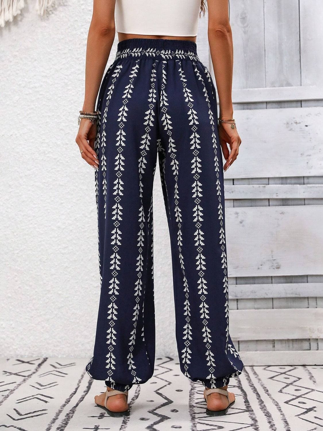 Trendsi Fall Tied Printed High Waist Pants Tied Printed High Waist Pants