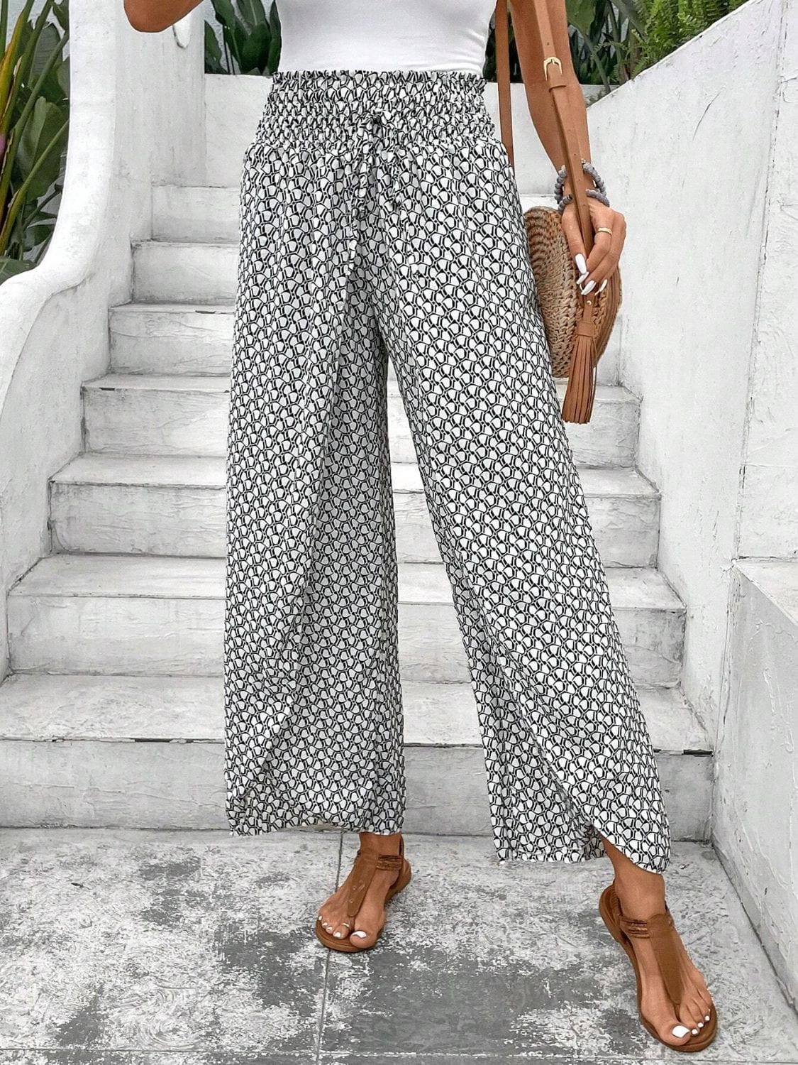 Trendsi Fall Tied Printed Wide Leg Pants Tied Printed Wide Leg Pants