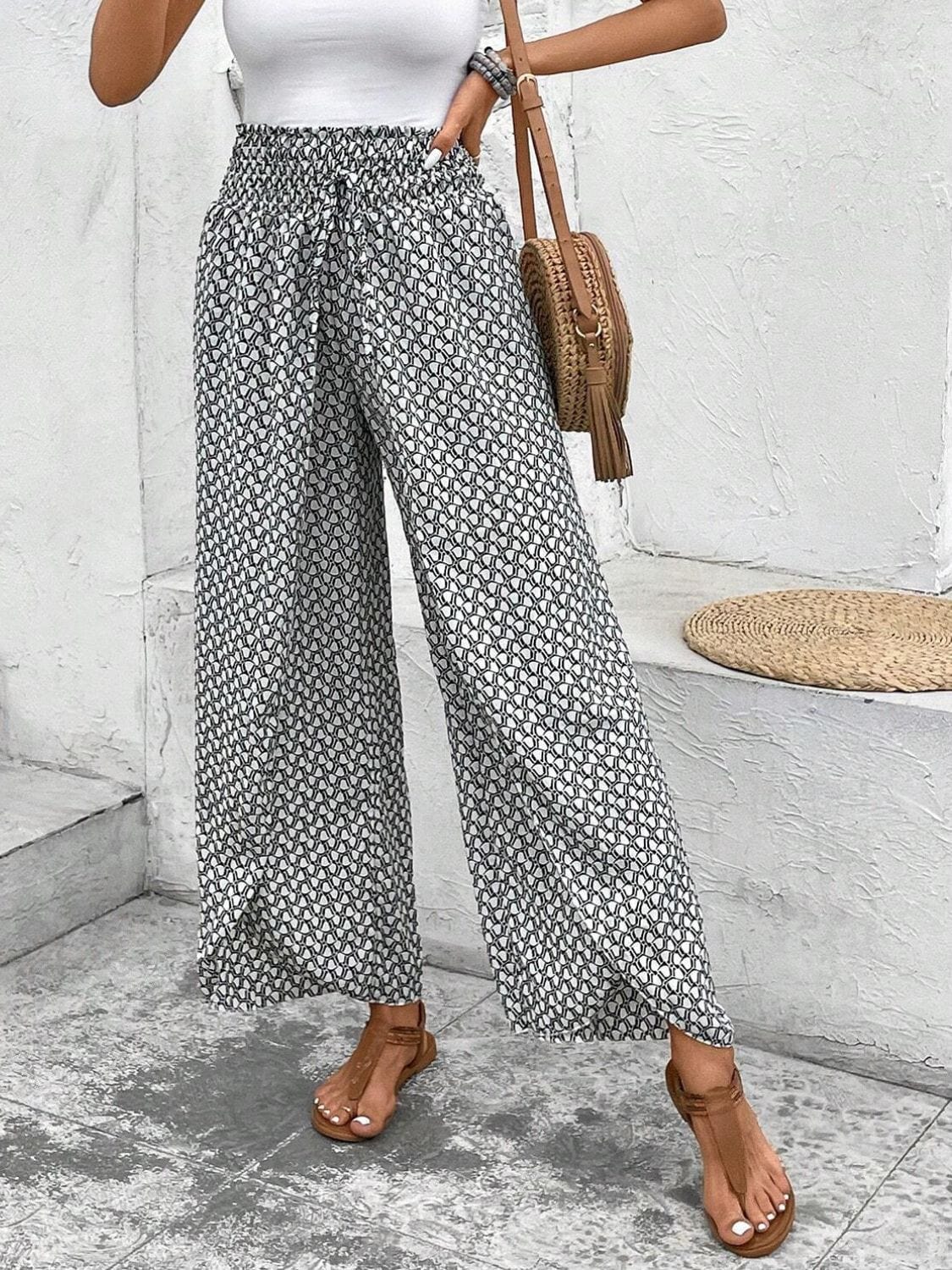 Trendsi Fall Tied Printed Wide Leg Pants Tied Printed Wide Leg Pants