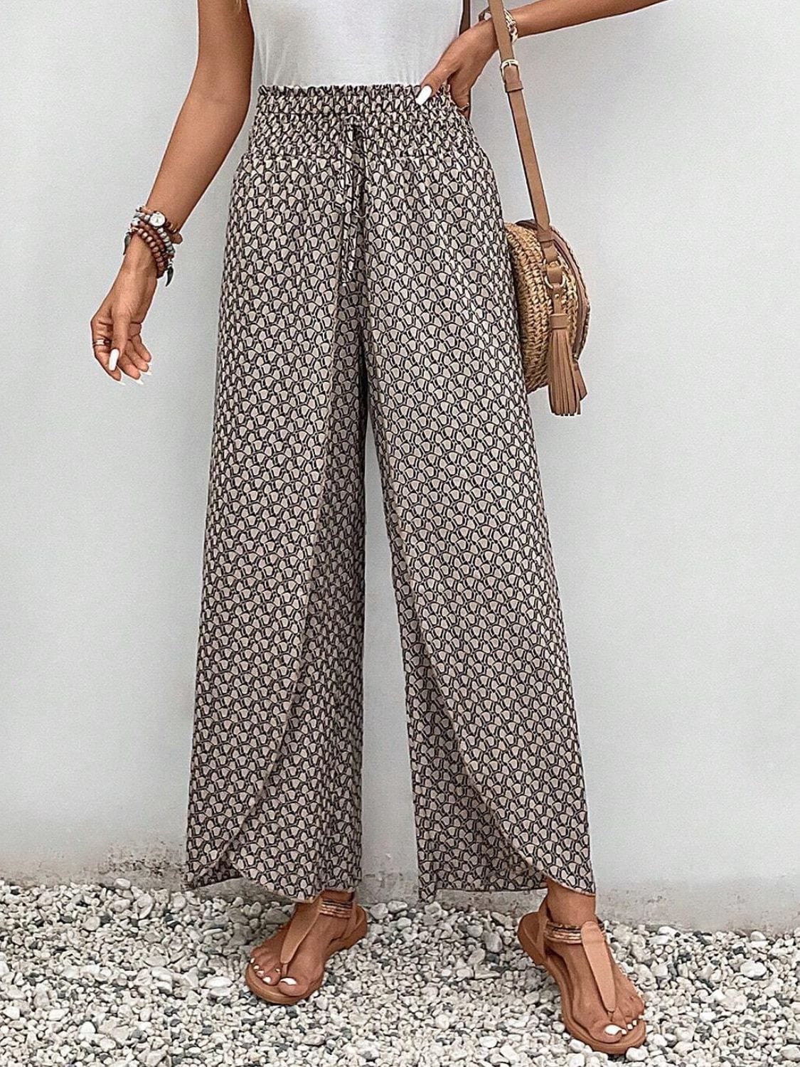 Trendsi Fall Tied Printed Wide Leg Pants Tied Printed Wide Leg Pants