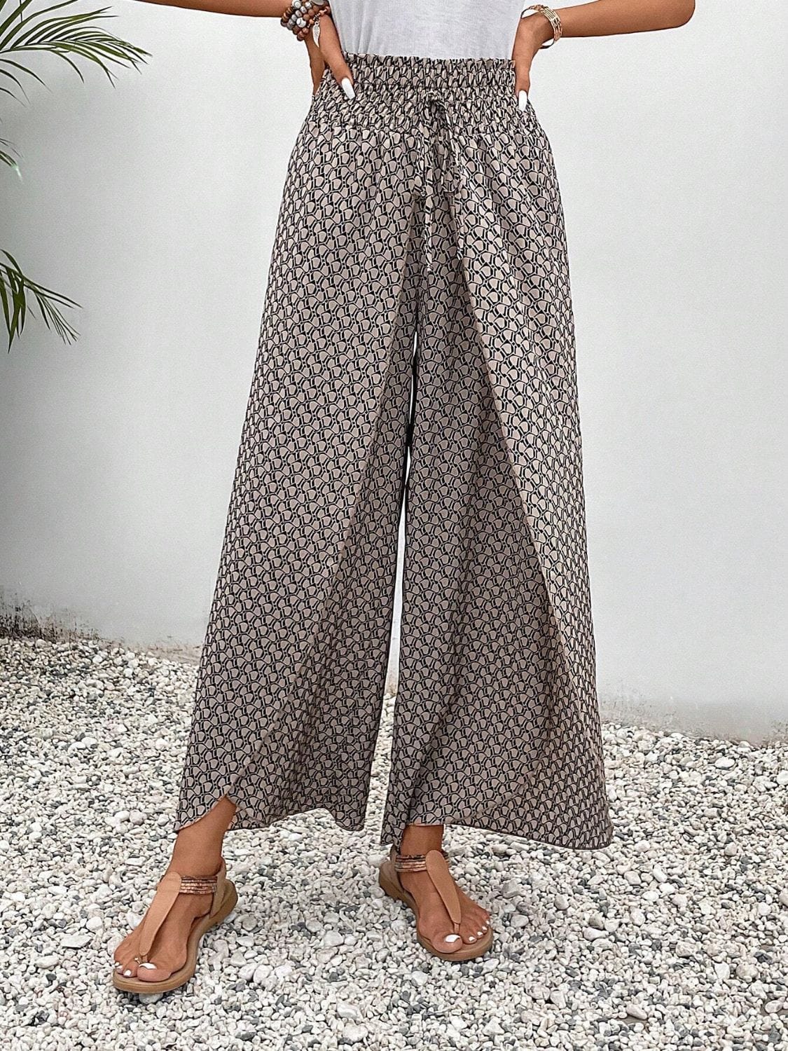 Trendsi Fall Tied Printed Wide Leg Pants Tied Printed Wide Leg Pants