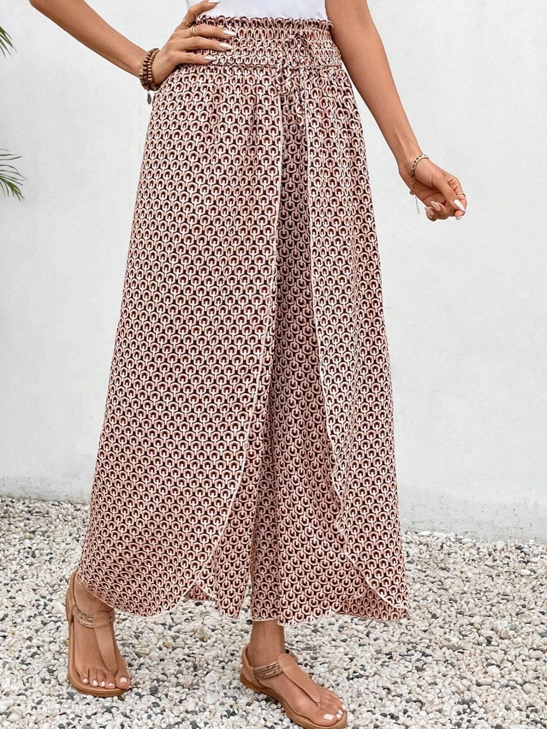 Trendsi Fall Tied Printed Wide Leg Pants Tied Printed Wide Leg Pants