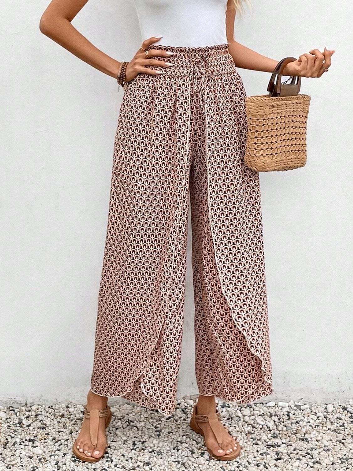 Trendsi Fall Tied Printed Wide Leg Pants Tied Printed Wide Leg Pants