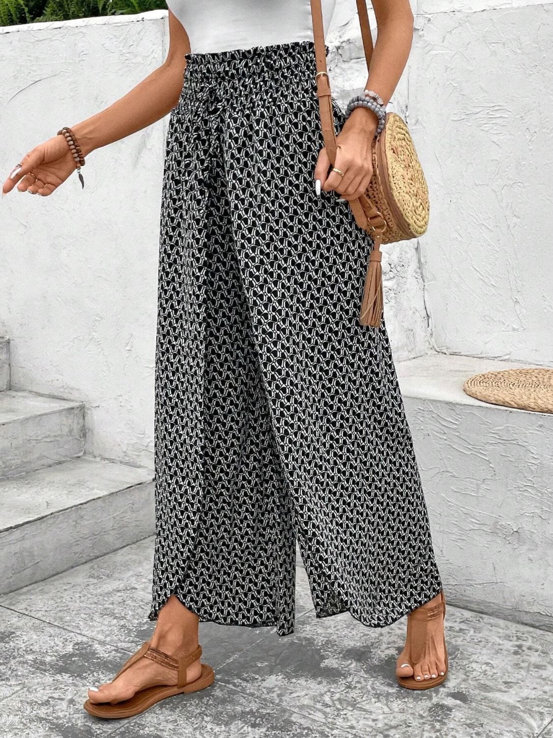Trendsi Fall Tied Printed Wide Leg Pants Tied Printed Wide Leg Pants