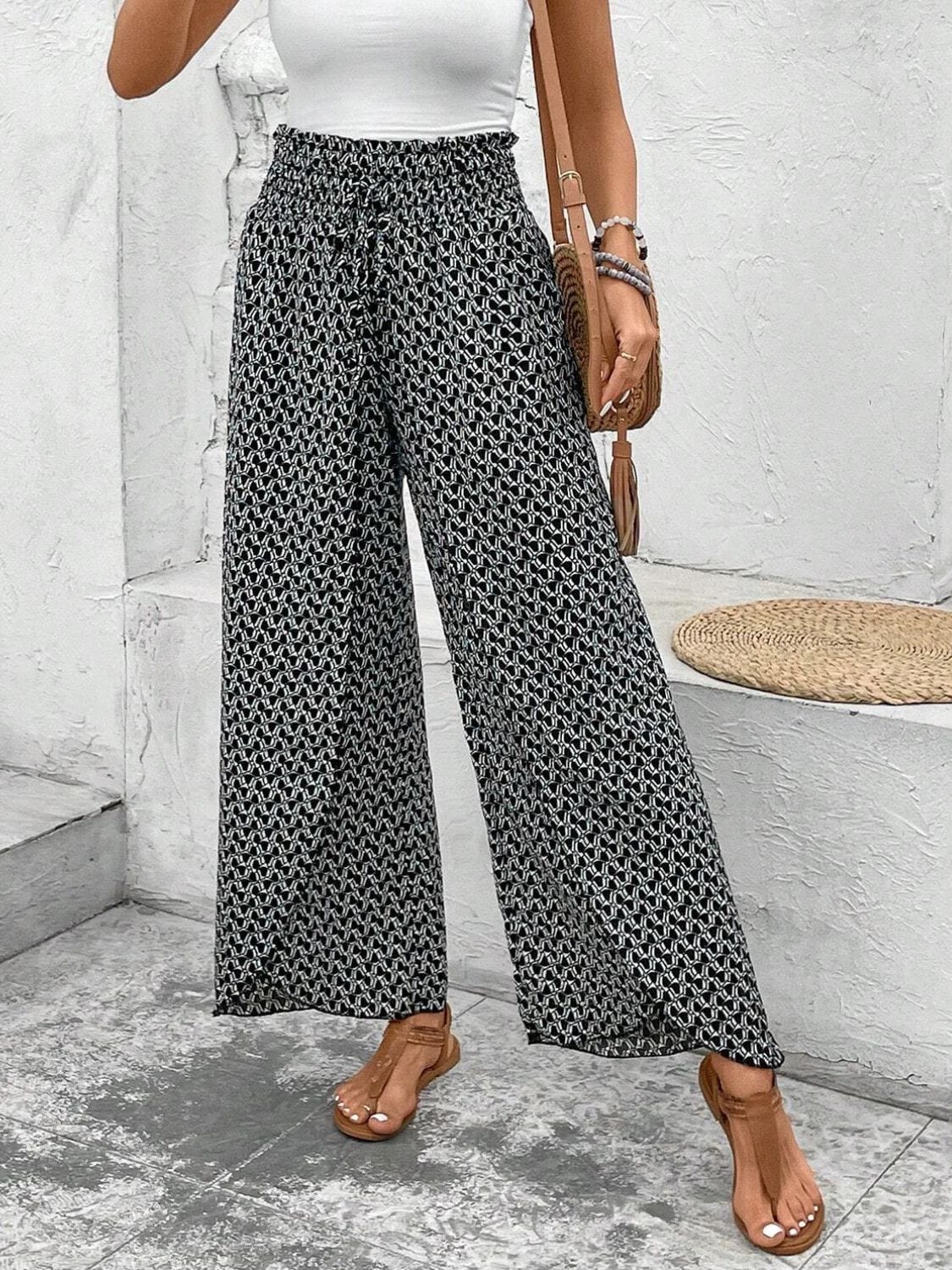 Trendsi Fall Tied Printed Wide Leg Pants Tied Printed Wide Leg Pants