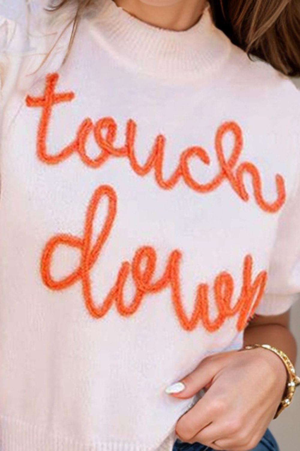 Trendsi Fall TOUCH DOWN Mock Neck Short Sleeve Knit Top TOUCH DOWN Mock Neck Short Sleeve Knit Top