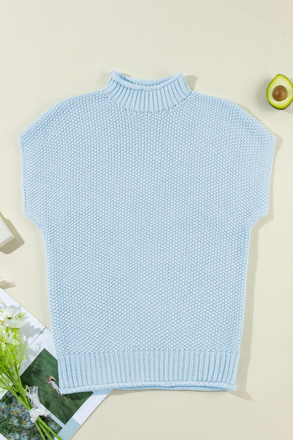 Trendsi Fall Turtleneck Cap Sleeve Sweater Turtleneck Cap Sleeve Sweater