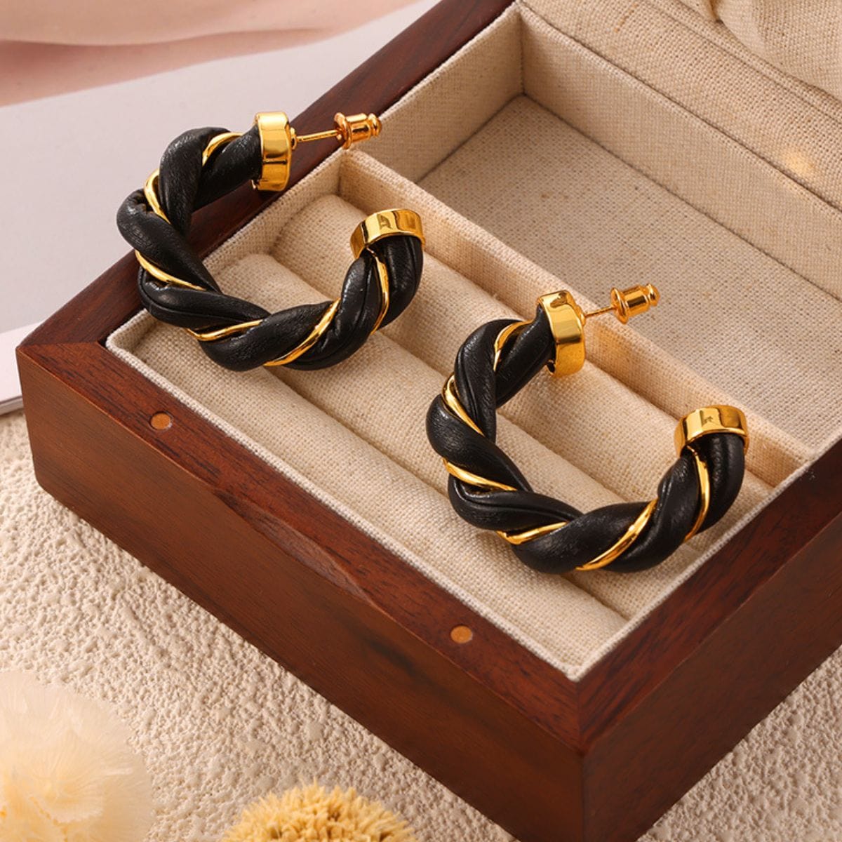 Trendsi Fall Twisted Leather Rope C-Hoop Earrings Twisted Leather Rope C-Hoop Earrings