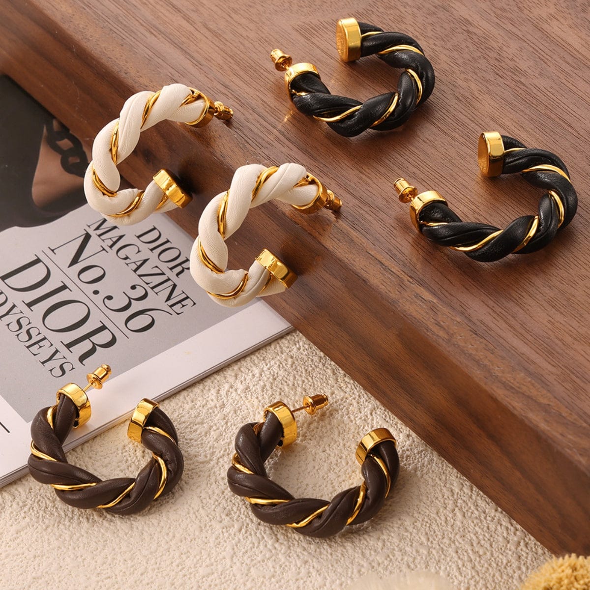 Trendsi Fall Twisted Leather Rope C-Hoop Earrings Twisted Leather Rope C-Hoop Earrings
