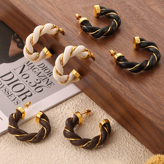 Trendsi Fall Twisted Leather Rope C-Hoop Earrings Twisted Leather Rope C-Hoop Earrings