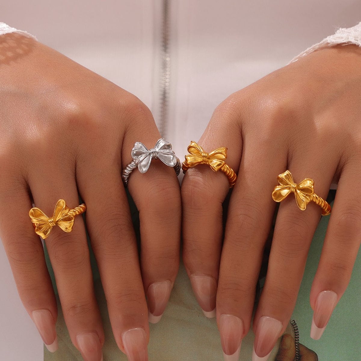 Trendsi Fall Twisted Titanium Steel Bow Ring Twisted Titanium Steel Bow Ring