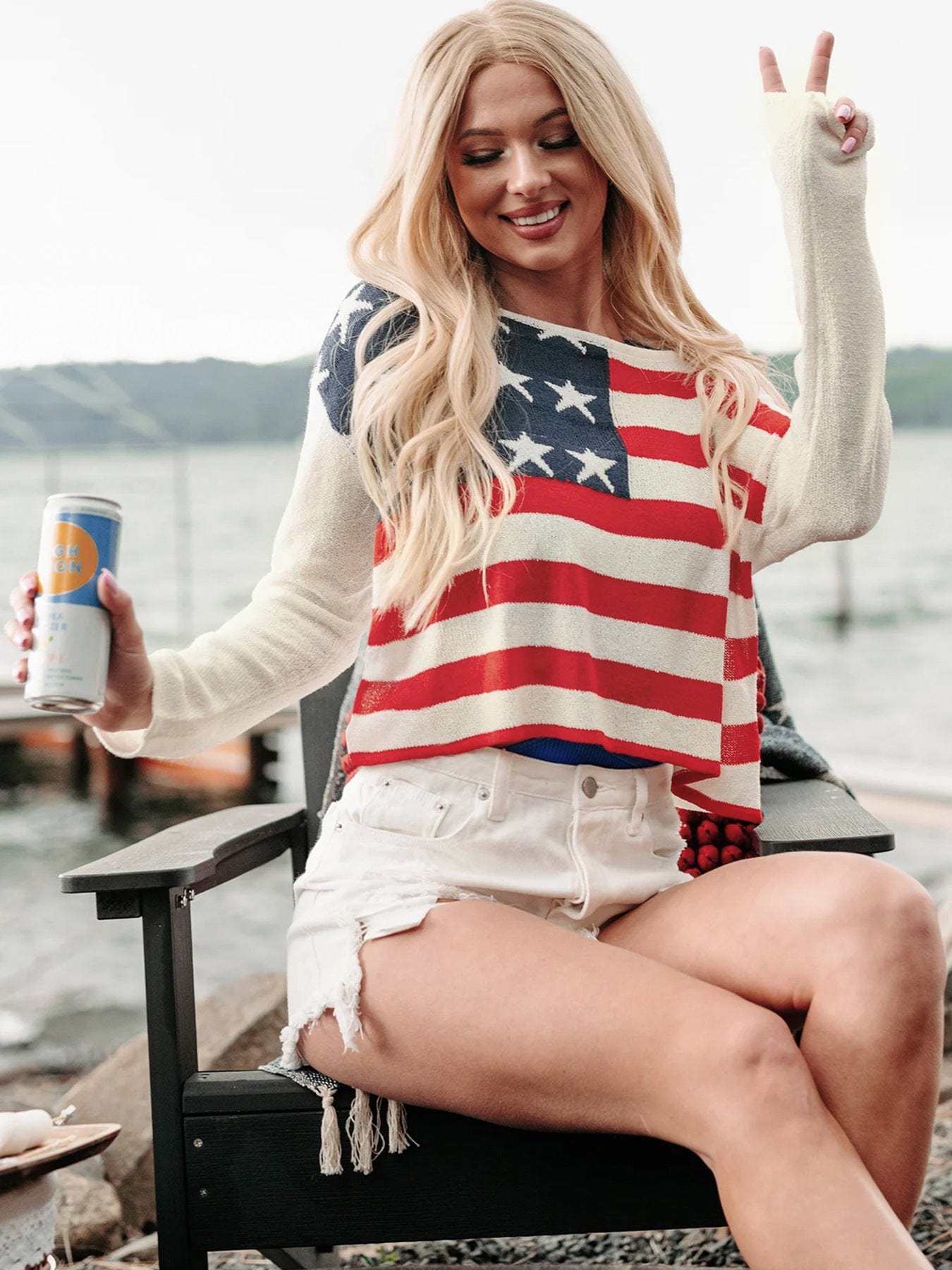 Trendsi Fall US Flag Boat Neck Long Sleeve Knit Top US Flag Boat Neck Long Sleeve Knit Top
