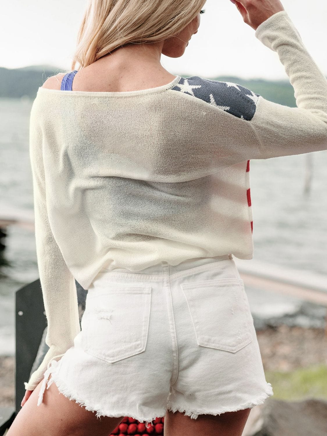 Trendsi Fall US Flag Boat Neck Long Sleeve Knit Top US Flag Boat Neck Long Sleeve Knit Top