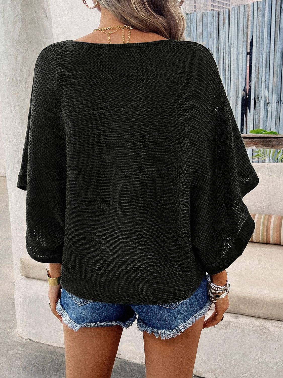 Trendsi Fall V-Neck Batwing Sleeve Knit Top V-Neck Batwing Sleeve Knit Top