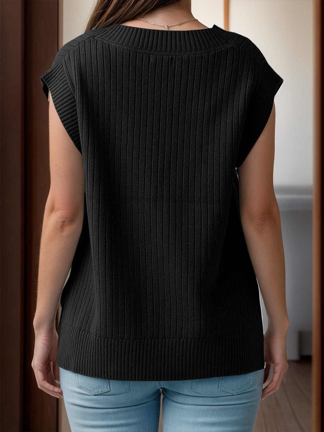 Trendsi Fall V-Neck Cap Sleeve Knit Vest V-Neck Cap Sleeve Knit Vest