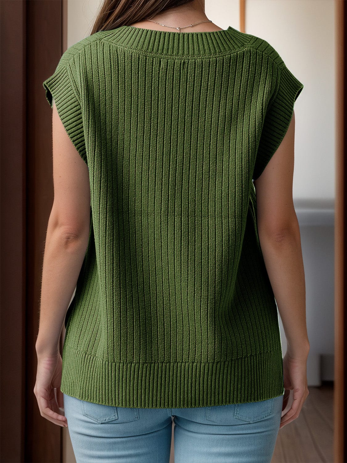 Trendsi Fall V-Neck Cap Sleeve Knit Vest V-Neck Cap Sleeve Knit Vest