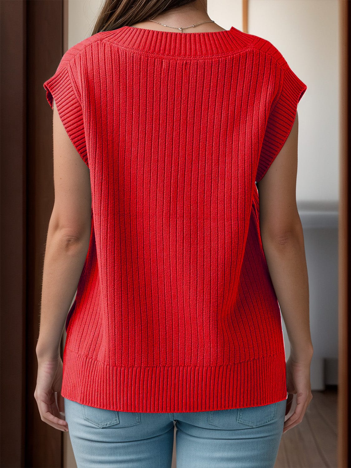 Trendsi Fall V-Neck Cap Sleeve Knit Vest V-Neck Cap Sleeve Knit Vest