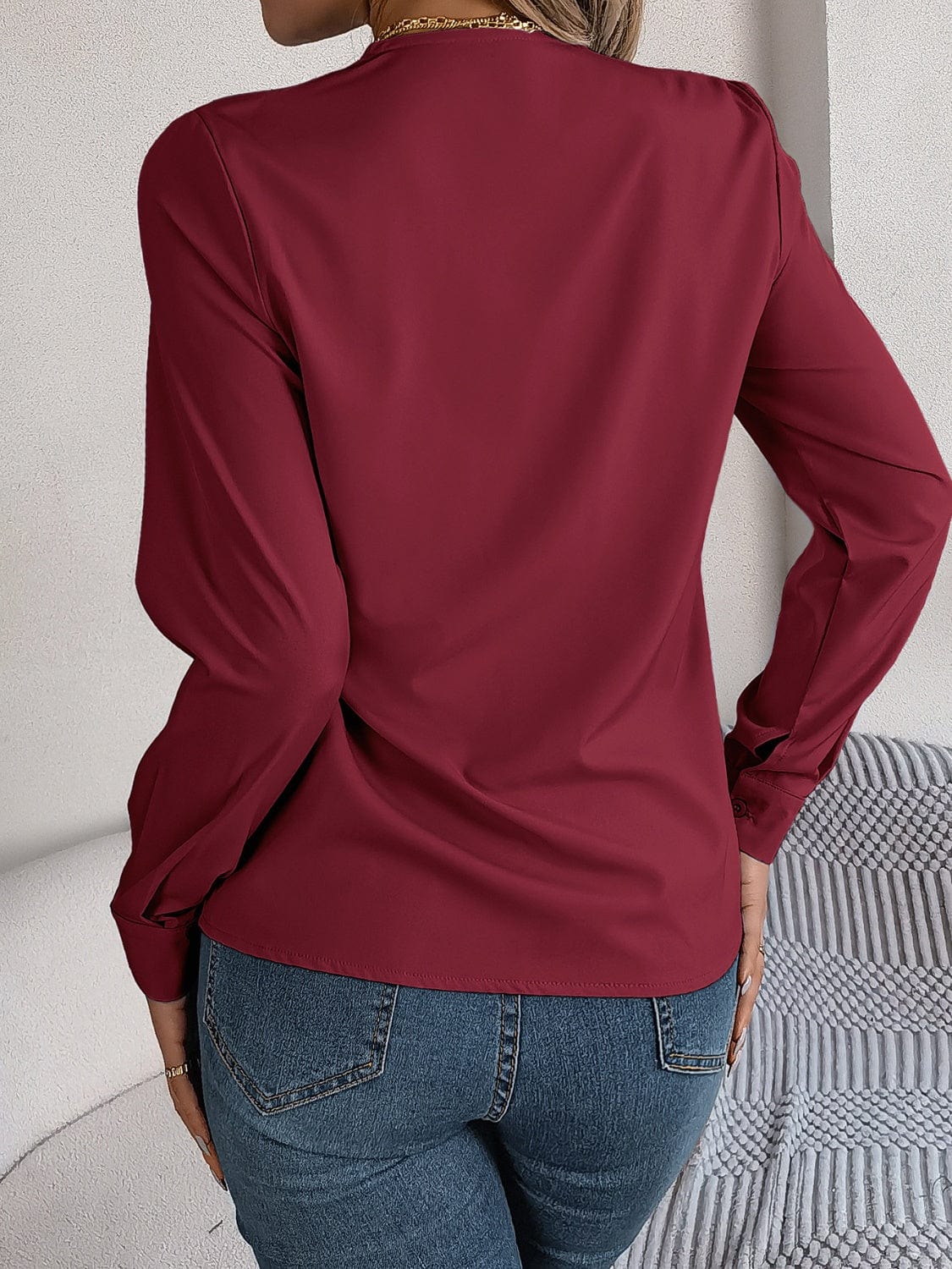 Trendsi Fall V-Neck Long Sleeve Blouse V-Neck Long Sleeve Blouse