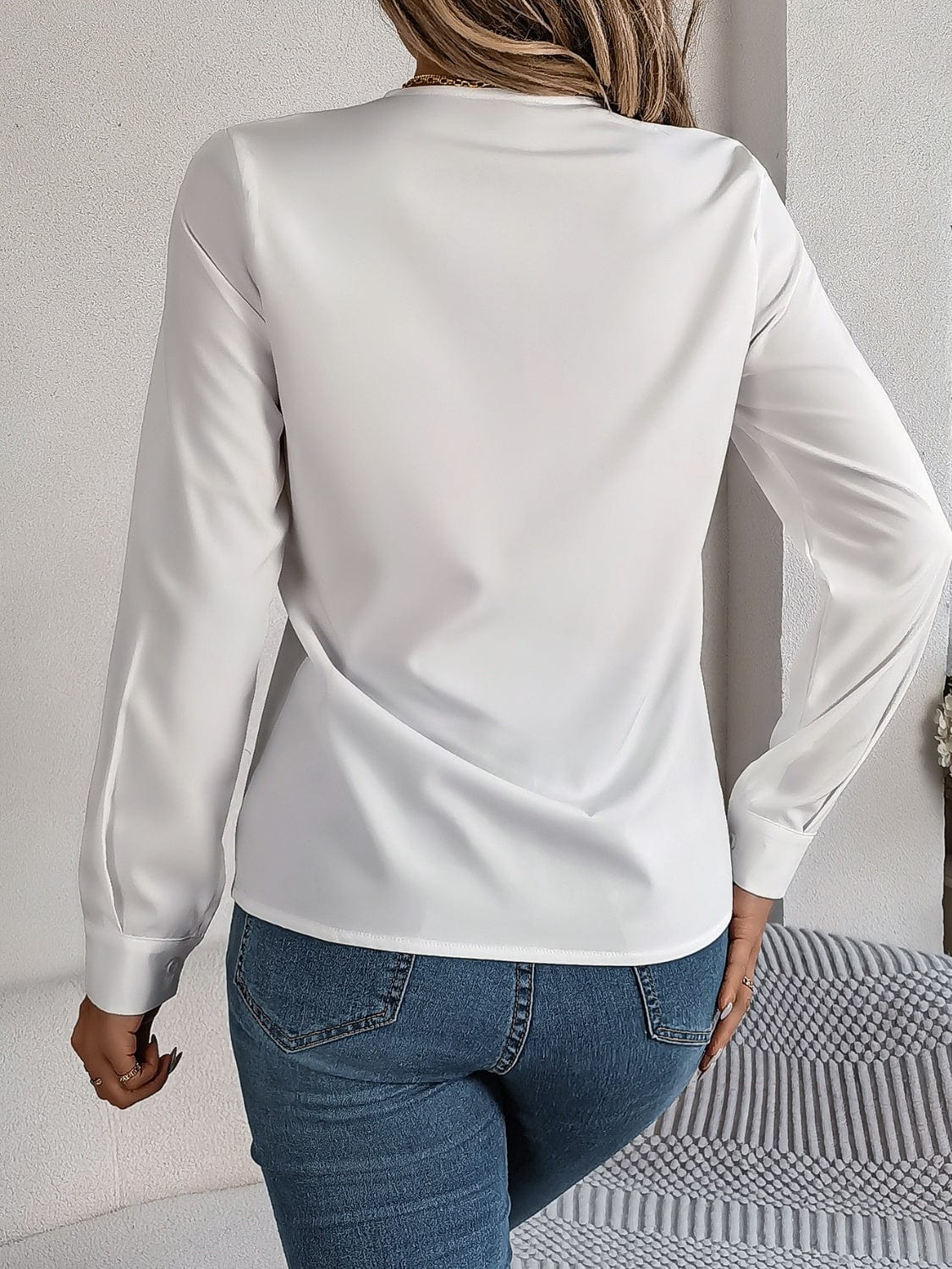 Trendsi Fall V-Neck Long Sleeve Blouse V-Neck Long Sleeve Blouse