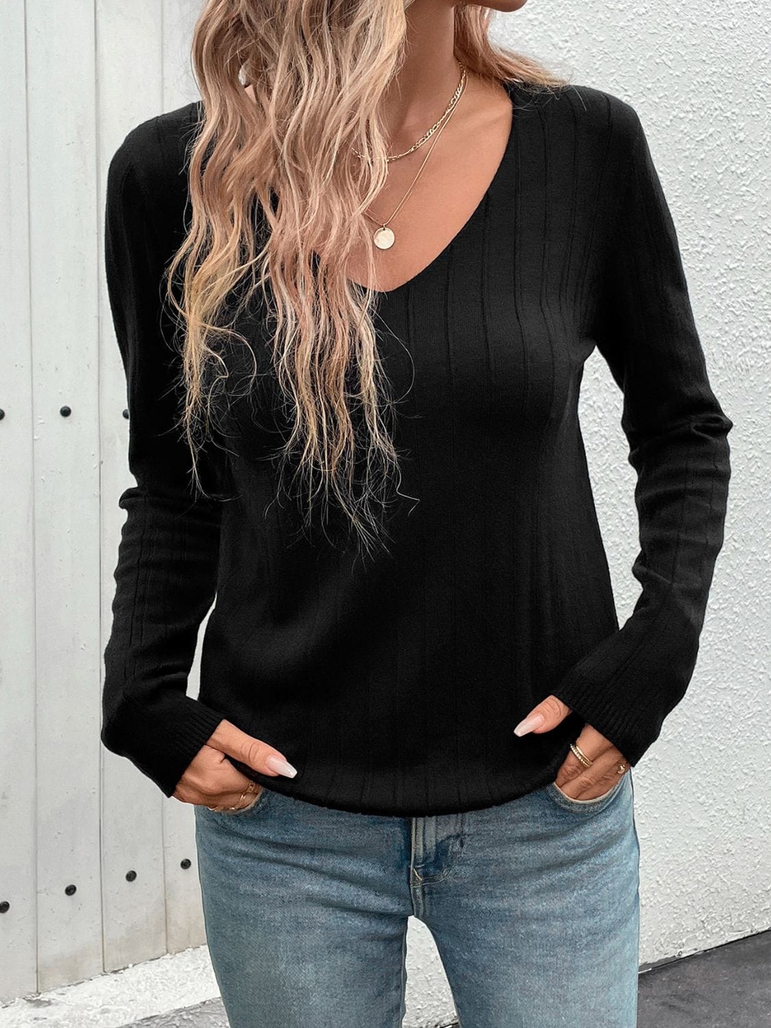 Trendsi Fall V-Neck Long Sleeve Knit Top V-Neck Long Sleeve Knit Top