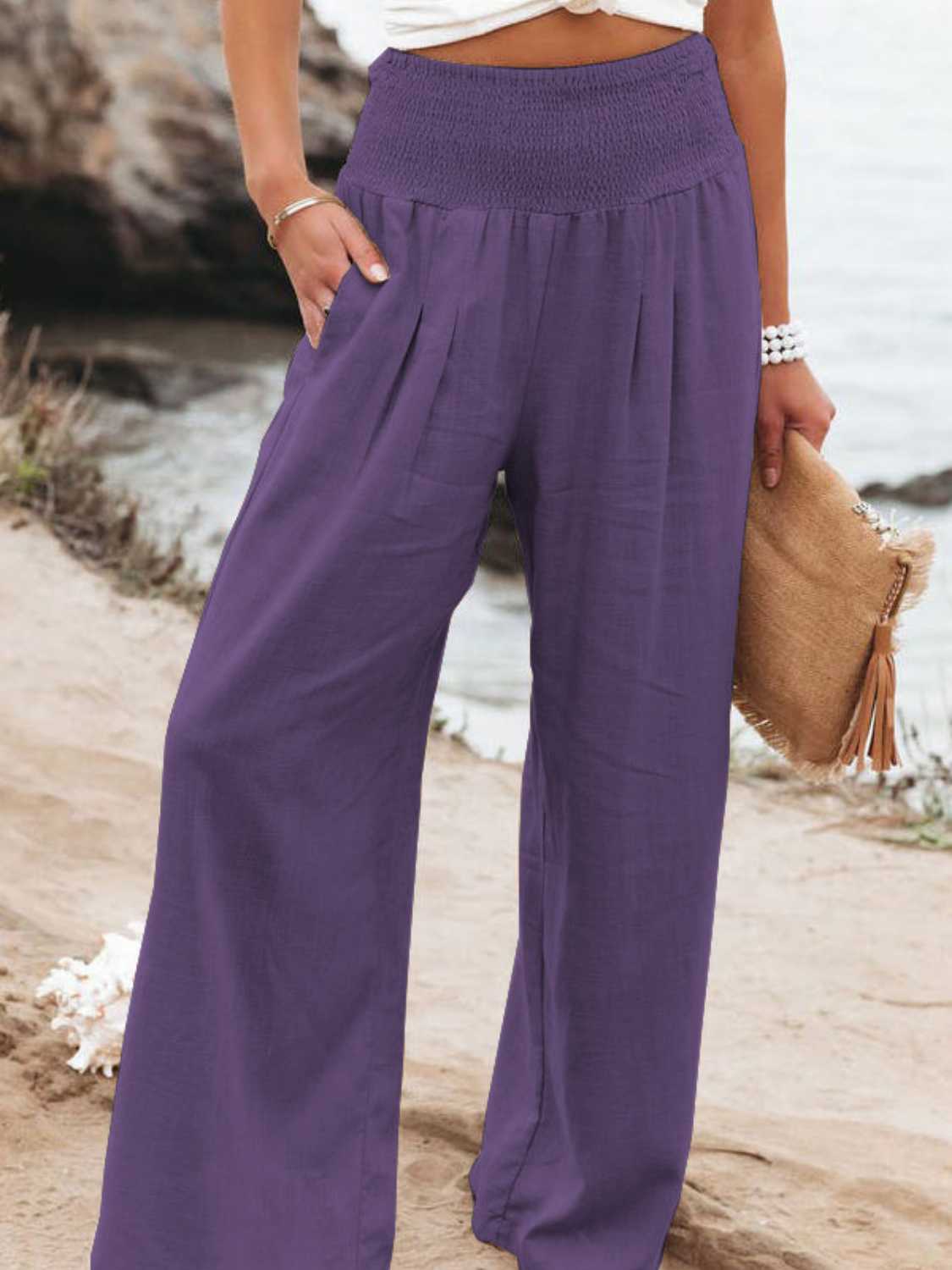 Trendsi Fall Vivid Violet / S Full Size Smocked Waist Wide Leg Pants Full Size Smocked Waist Wide Leg Pants