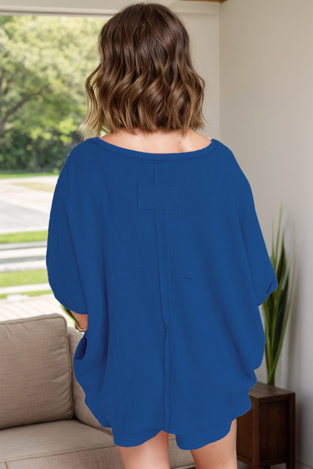 Trendsi Fall Waffle-Knit Half Sleeve Top and Shorts Set Waffle-Knit Half Sleeve Top and Shorts Set