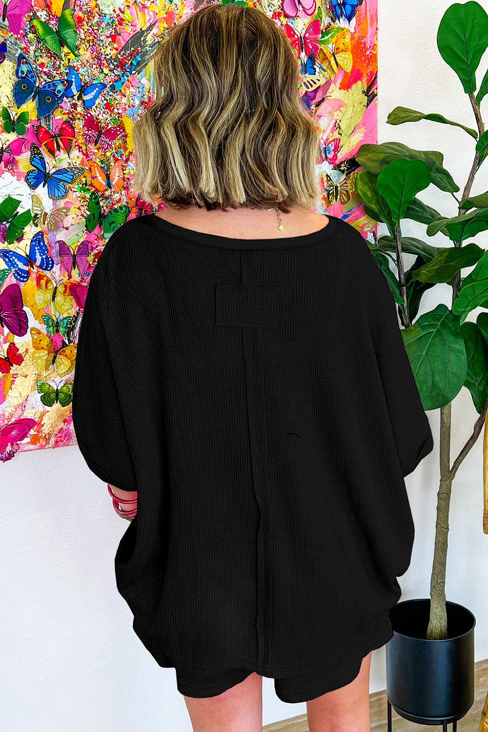 Trendsi Fall Waffle-Knit Half Sleeve Top and Shorts Set Waffle-Knit Half Sleeve Top and Shorts Set