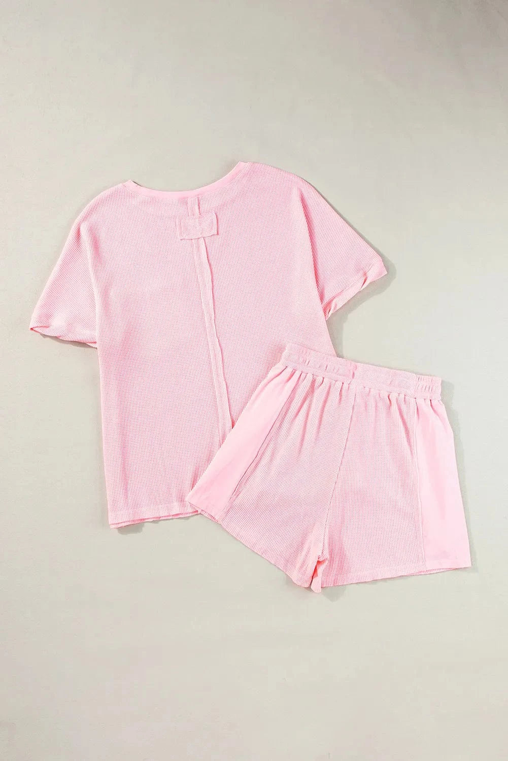 Trendsi Fall Waffle-Knit Half Sleeve Top and Shorts Set Waffle-Knit Half Sleeve Top and Shorts Set
