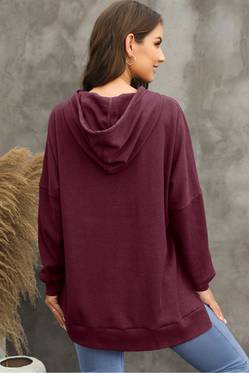 Trendsi Fall Waffle-Knit Long Sleeve Hoodie Waffle-Knit Long Sleeve Hoodie