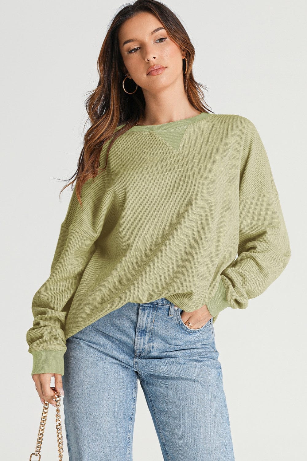 Trendsi Fall Waffle-Knit Long Sleeve Sweatshirt Waffle-Knit Long Sleeve Sweatshirt