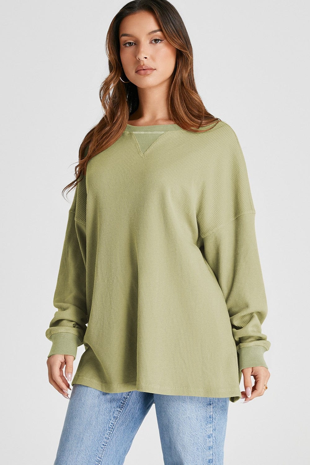 Trendsi Fall Waffle-Knit Long Sleeve Sweatshirt Waffle-Knit Long Sleeve Sweatshirt