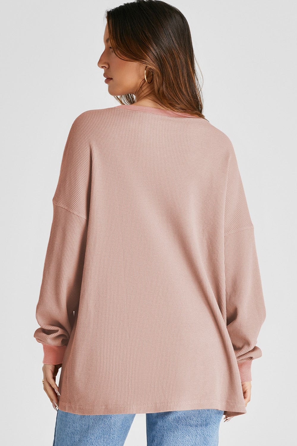 Trendsi Fall Waffle-Knit Long Sleeve Sweatshirt Waffle-Knit Long Sleeve Sweatshirt