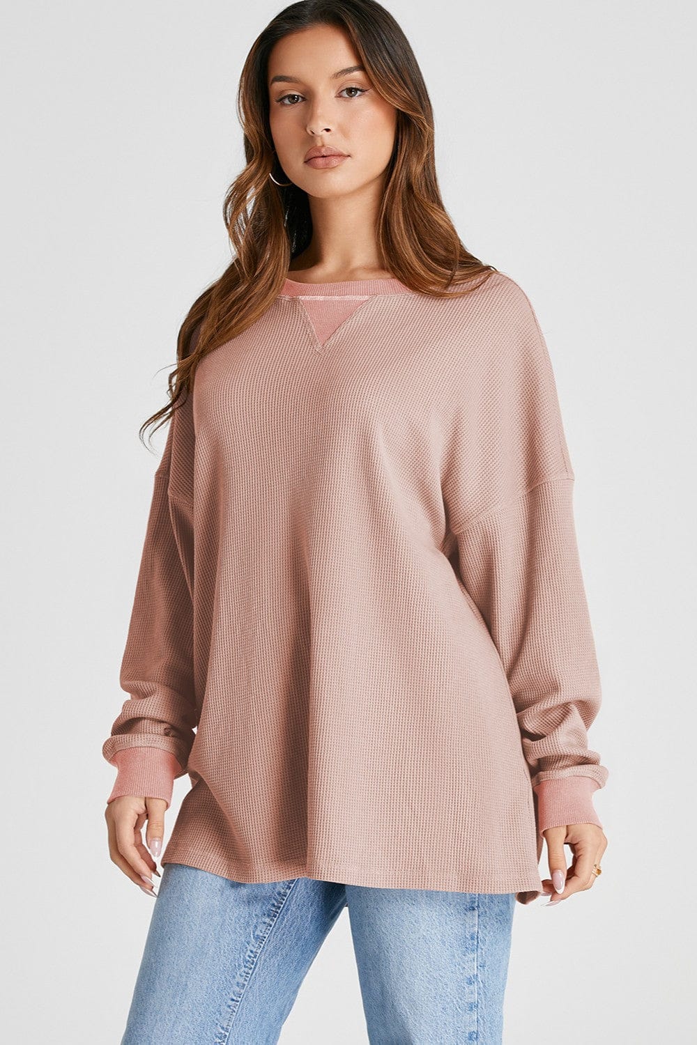 Trendsi Fall Waffle-Knit Long Sleeve Sweatshirt Waffle-Knit Long Sleeve Sweatshirt