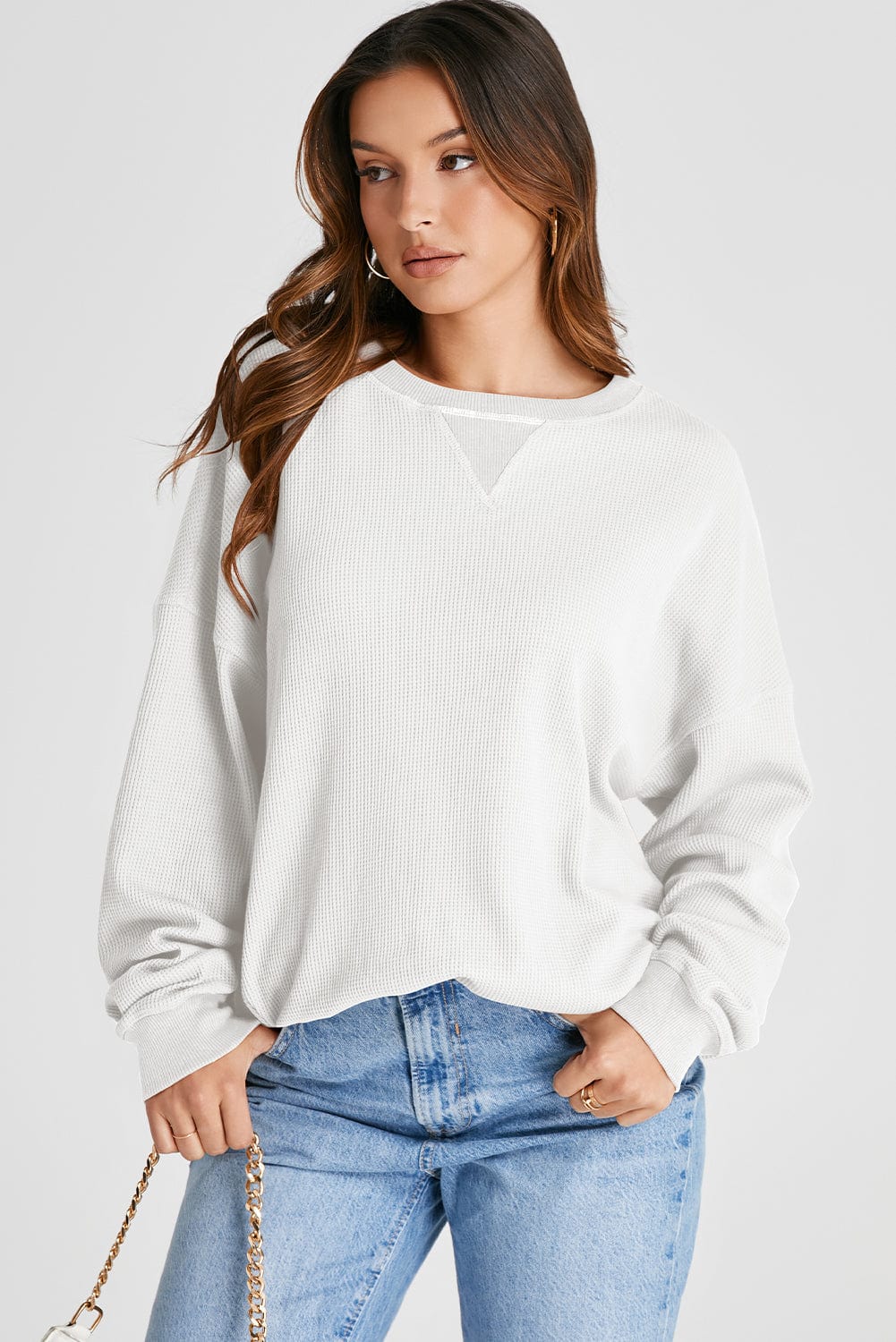 Trendsi Fall Waffle-Knit Long Sleeve Sweatshirt Waffle-Knit Long Sleeve Sweatshirt