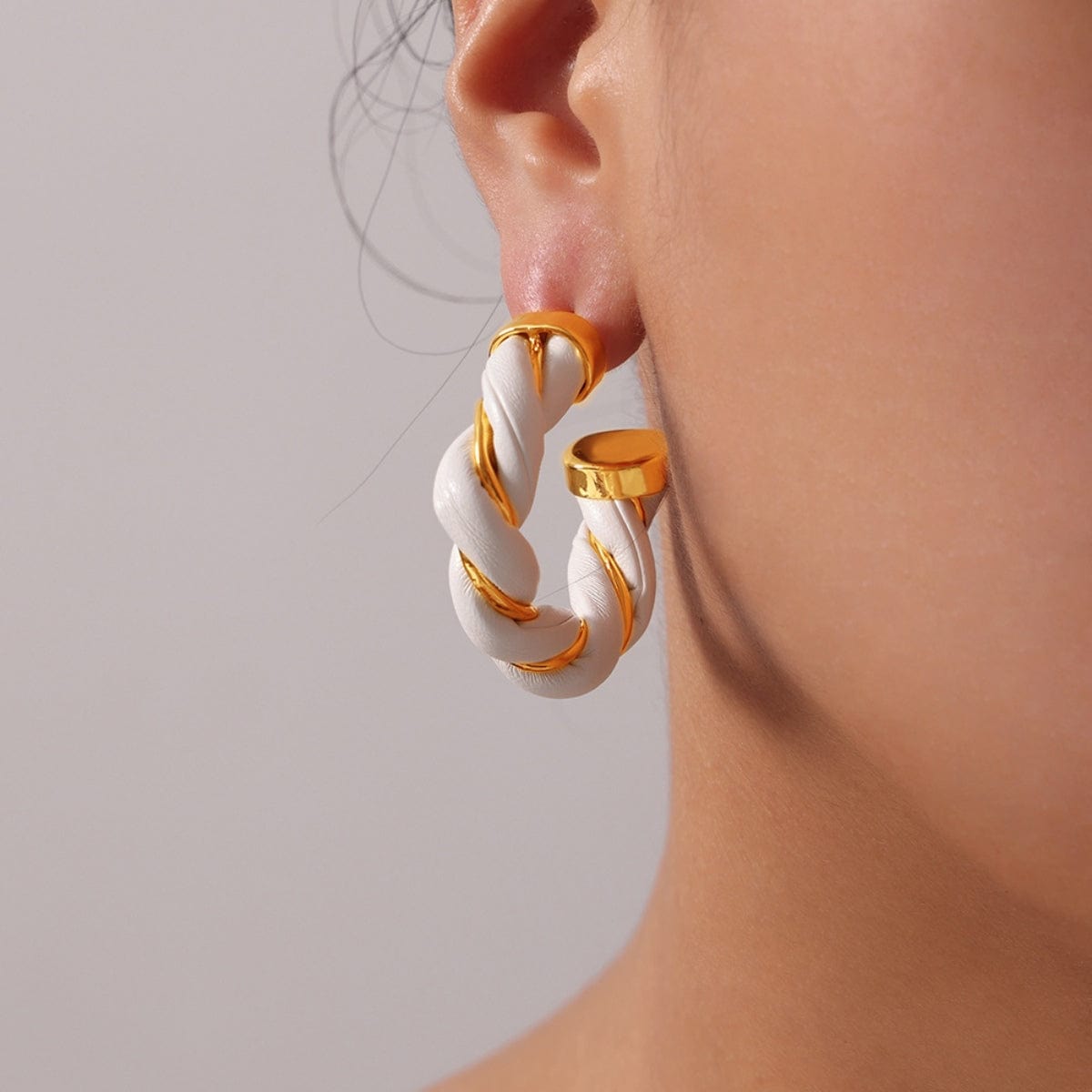 Trendsi Fall White / One Size Twisted Leather Rope C-Hoop Earrings Twisted Leather Rope C-Hoop Earrings