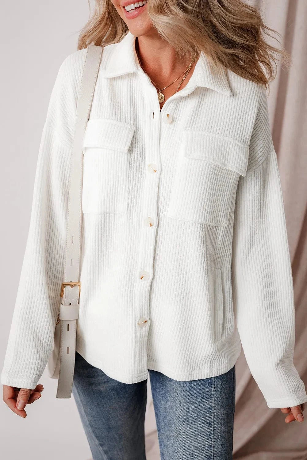 Trendsi Fall White / S Button Up Long Sleeve Shacket Button Up Long Sleeve Shacket