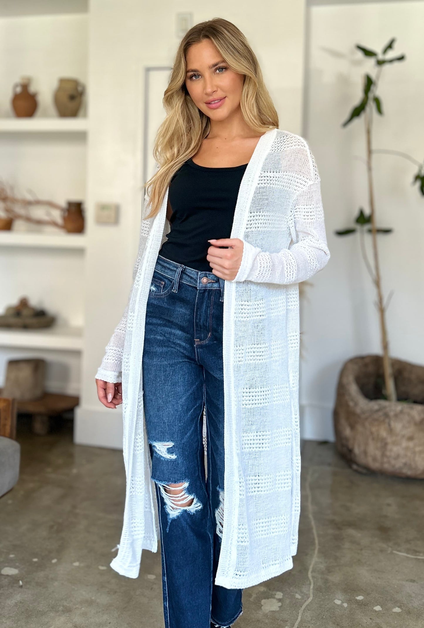 Trendsi Fall White / S Double Take Full Size Open Front Longline Cardigan Double Take Full Size Open Front Longline Cardigan