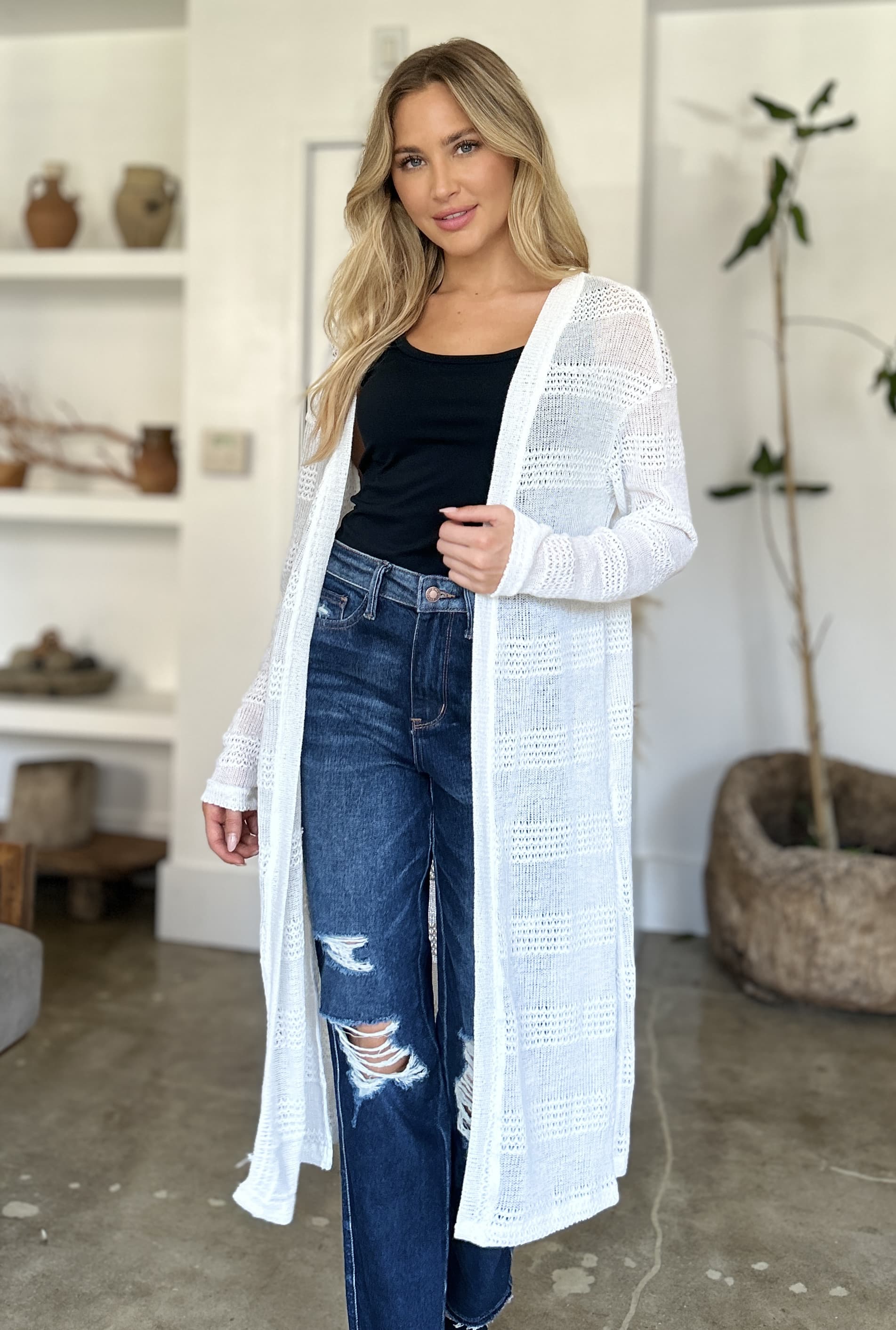 Trendsi Fall White / S Double Take Full Size Open Front Longline Cardigan Double Take Full Size Open Front Longline Cardigan