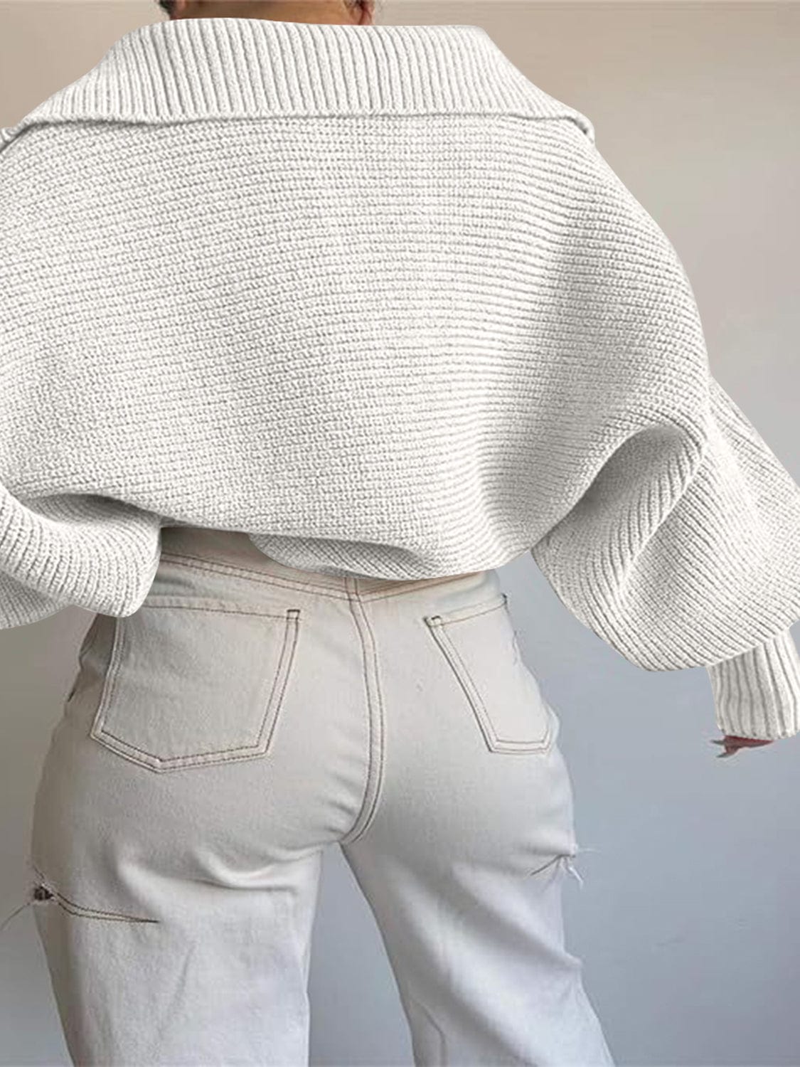 Trendsi Fall White / S Johnny Collar Long Sleeve Sweater Johnny Collar Long Sleeve Sweater