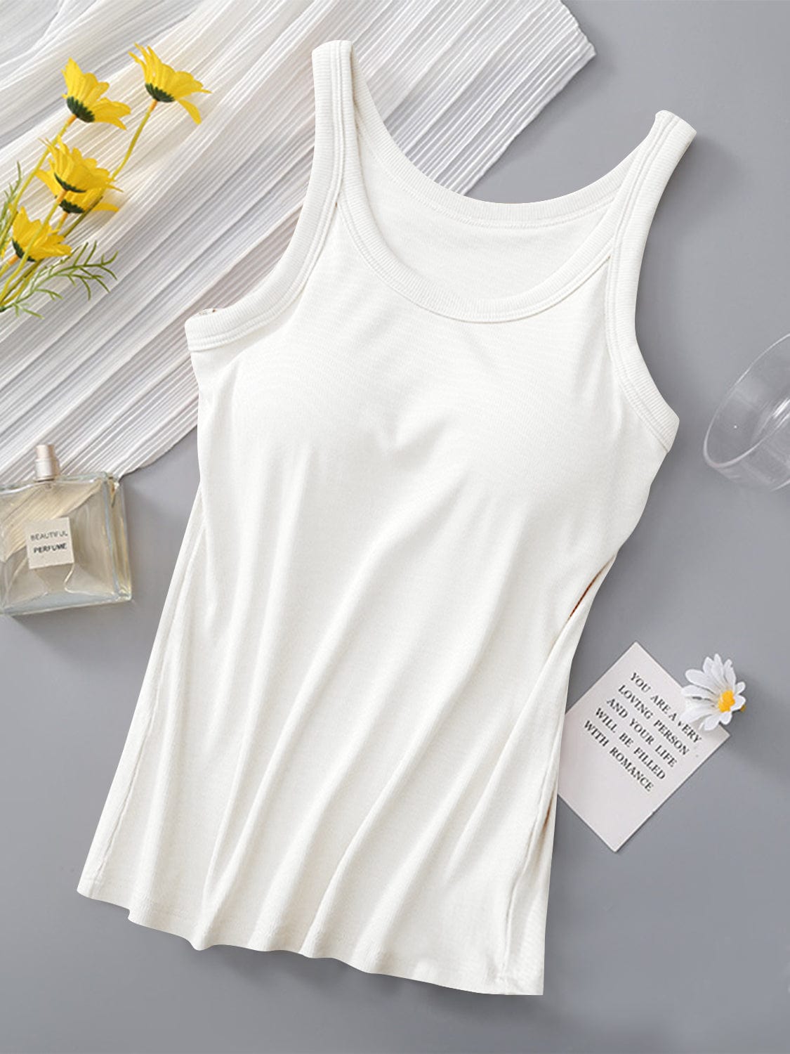Trendsi Fall White / S Round Neck Tank with Bra Round Neck Tank with Bra