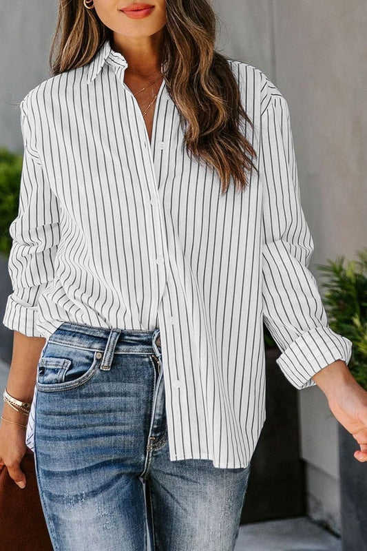 Trendsi Fall White / S Striped Button Up Long Sleeve Shirt Striped Button Up Long Sleeve Shirt