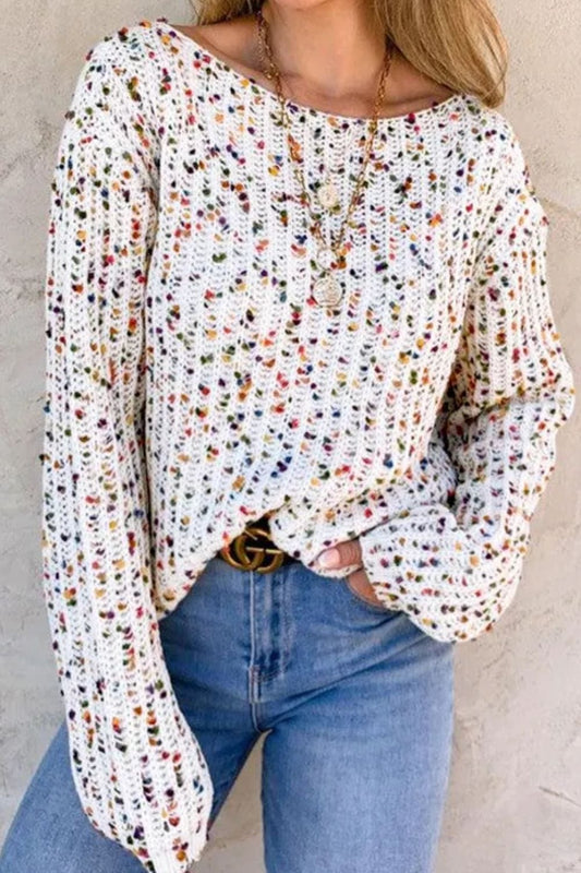 Trendsi Fall White / S Twisted Confetti Boat Neck Sweater Twisted Confetti Boat Neck Sweater