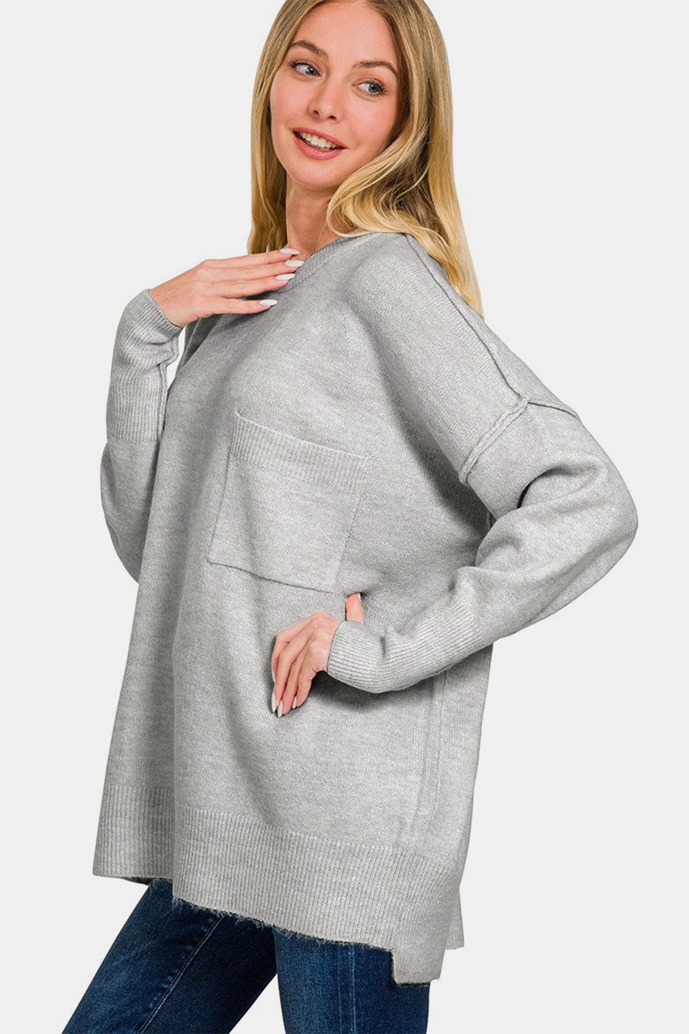 Trendsi Fall Zenana High-Low Hem Drop Shoulder Sweater Zenana High-Low Hem Drop Shoulder Sweater