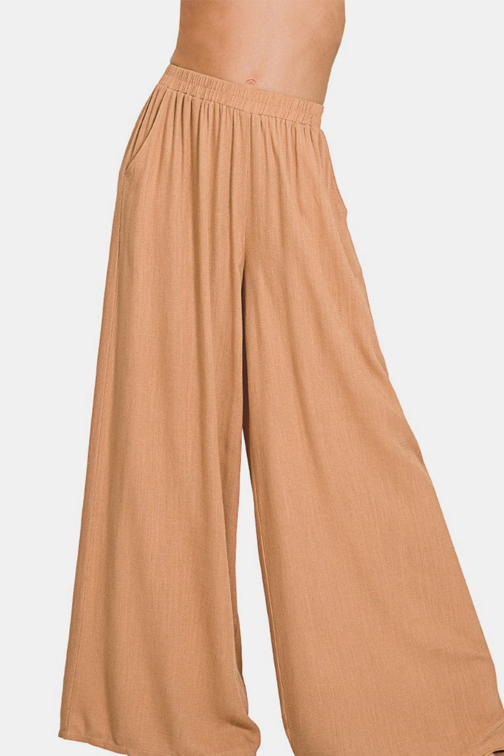 Trendsi Fall Zenana Pleated Linen Blend Wide Leg Pants Zenana Pleated Linen Blend Wide Leg Pants