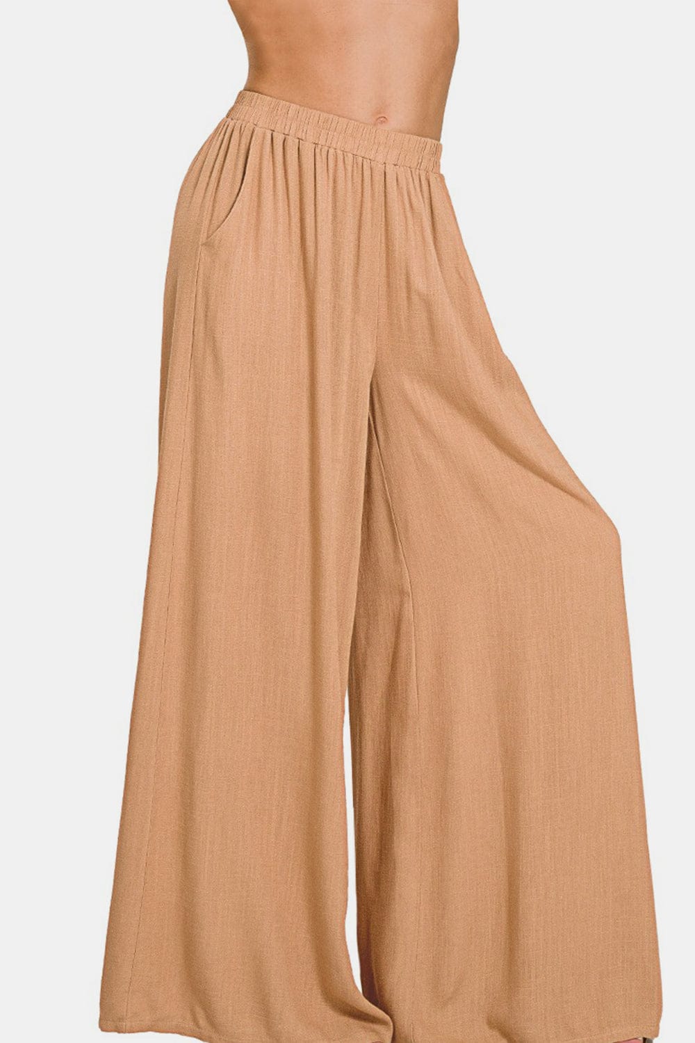 Trendsi Fall Zenana Pleated Linen Blend Wide Leg Pants Zenana Pleated Linen Blend Wide Leg Pants