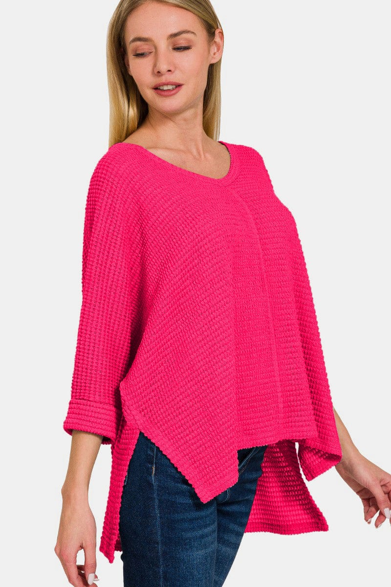 Trendsi Fall Zenana V-Neck High-Low Jacquard Knit Top Zenana V-Neck High-Low Jacquard Knit Top